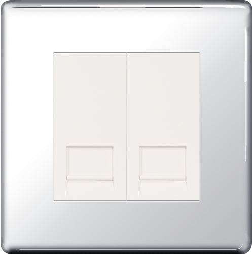 FPCBTM2 Flatplate Screwless Double Master Telephone Socket Polished Chrome