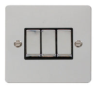 Click Define FPCH413BK Flat Plate 10AX Ingot 3-Gang 2-Way Plate Switch - Polished Chrome (Black)