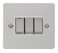 Click Define FPCH413WH Flat Plate 10AX Ingot 3-Gang 2-Way Plate Switch - Polished Chrome (White)