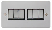 Click Define FPCH416BK Flat Plate 10AX Ingot 6-Gang 2-Way Plate Switch - Polished Chrome (Black)