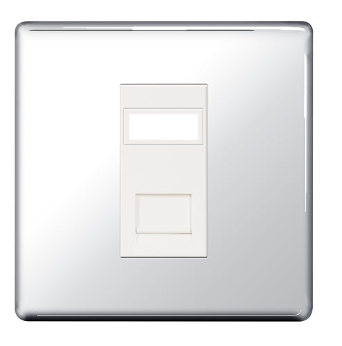 BG FPCRJ451 Flatplate Screwless RJ45 Single Data Outlet Socket - Polished Chrome