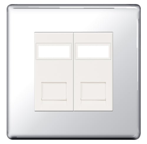 FPCRJ452 Flatplate Screwless RJ45 Double Data Outlet Socket Polished Chrome