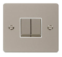 Click Define FPPN412WH Flat Plate 10AX Ingot 2-Gang 2-Way Plate Switch - Pearl Nickel (White)