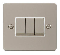 Click Define FPPN413WH Flat Plate 10AX Ingot 3-Gang 2-Way Plate Switch - Pearl Nickel (White)
