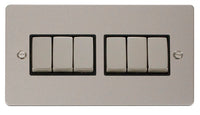 Click Define FPPN416BK Flat Plate 10AX Ingot 6-Gang 2-Way Plate Switch - Pearl Nickel (Black)