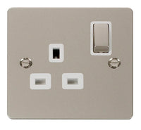 Click Define FPPN535WH Flat Plate 13A Ingot 1G DP Switched Socket - Pearl Nickel (White)