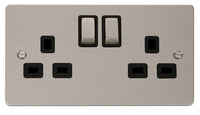 Click Define FPPN536BK Flat Plate 13A Ingot 2G DP Switched Socket - Pearl Nickel (Black)