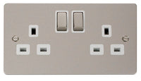 Click Define FPPN536WH Flat Plate 13A Ingot 2G DP Switched Socket - Pearl Nickel (White)