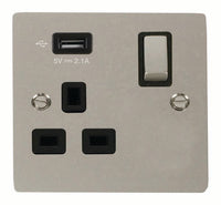 Click Define FPPN571UBK Flat Plate 13A Ingot 1G Switched Socket + 1x2.1A USB - Pearl Nickel (Black)