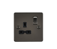 Knightsbridge FPR7000GM Flat Plate 13A 1G DP Switch Socket - Gunmetal + Black Insert