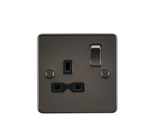 Knightsbridge FPR7000GM Flat Plate 13A 1G DP Switch Socket - Gunmetal + Black Insert - westbasedirect.com