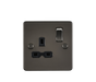Knightsbridge FPR7000GM Flat Plate 13A 1G DP Switch Socket - Gunmetal + Black Insert - westbasedirect.com