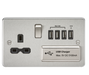 Knightsbridge FPR7USB4BC Flat Plate 13A Switch Socket + 4xUSB - Brushed Chrome + Black Insert - westbasedirect.com