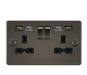 Knightsbridge FPR9224GM Flat Plate 13A 2G Switch Socket + 2xUSB 2.4A - Gunmetal + Black Insert - westbasedirect.com