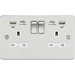 Knightsbridge FPR9904NBCW Flat Plate 13A 2G Switch Socket + USB 2.4A - Brushed Chrome + White Insert - westbasedirect.com