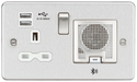 Knightsbridge FPR9905BCW Flat Plate 13A Socket + USB 2.4A + BT Speaker - Brushed Chrome + White Insert - westbasedirect.com