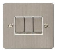 Click Define FPSS413WH Flat Plate 10AX Ingot 3-Gang 2-Way Plate Switch - Stainless Steel (White)