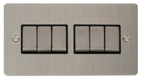 Click Define FPSS416BK Flat Plate 10AX Ingot 6-Gang 2-Way Plate Switch - Stainless Steel (Black)