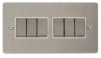 Click Define FPSS416WH Flat Plate 10AX Ingot 6-Gang 2-Way Plate Switch - Stainless Steel (White)