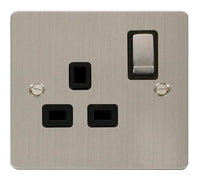 Click Define FPSS535BK Flat Plate 13A Ingot 1G DP Switched Socket - Stainless Steel (Black)