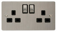 Click Define FPSS536BK Flat Plate 13A Ingot 2G DP Switched Socket - Stainless Steel (Black)