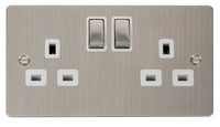 Click Define FPSS536WH Flat Plate 13A Ingot 2G DP Switched Socket - Stainless Steel (White)