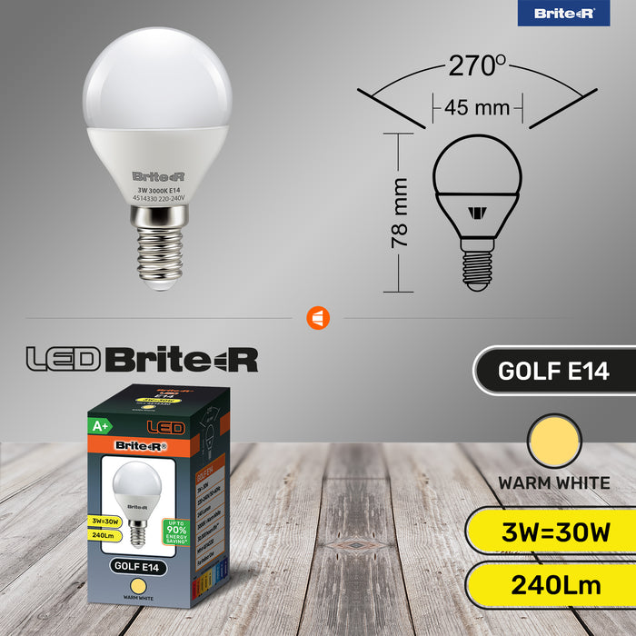 Brite-R 3W E14 SES Golf LED Bulb Warm White 3000K - westbasedirect.com