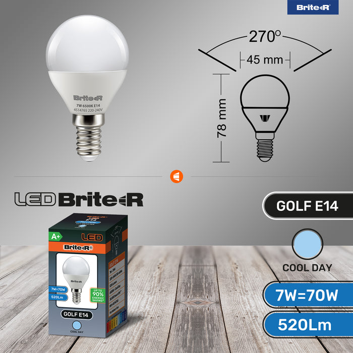Brite-R 7W E14 SES Golf LED Bulb Cool White 6500K - westbasedirect.com