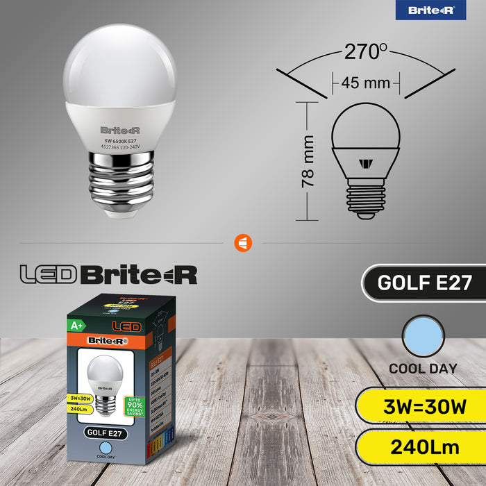 Brite-R 3W E27 ES Golf LED Bulb Cool White 6500K - westbasedirect.com