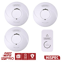 HiSPEC BATTERY Power Radio Frequency 2x Smoke, 1x Heat & 1x CO Detector RF10-PRO with 10Yr Sealed Lithium Battery