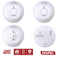 HiSPEC MAINS Power INTERCONNECTABLE 2x Smoke, 1x Heat & 1x CO Detector FF10 with 10Yr Rechargeable Lithium Battery Backup