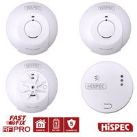 HiSPEC MAINS Power RADIO FREQUENCY 2x Smoke, 1x Heat & 1x CO Detector RF10-PRO with 10Yr Rechargeable Lithium Battery Backup