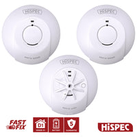 HiSPEC MAINS Power INTERCONNECTABLE 2x Smoke & 1x Heat Detector FF10 with 10Yr Rechargeable Lithium Battery Backup