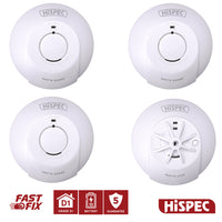HiSPEC MAINS Power INTERCONNECTABLE 3x Smoke & 1x Heat Detector FF10 with 10Yr Rechargeable Lithium Battery Backup