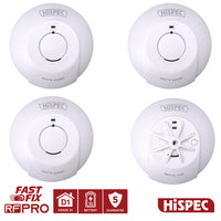 HiSPEC MAINS Power RADIO FREQUENCY 3x Smoke & 1x Heat Detector RF10-PRO with 10Yr Rechargeable Lithium Battery Backup