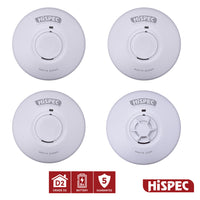 HiSPEC Mains Powered INTERCONNECTABLE 3x Smoke & 1x Heat Alarm with 9V Battery Back-Up