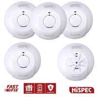 HiSPEC Mains Powered INTERCONNECTABLE Fast Fix 4x Smoke & 1x Heat Alarm with 9V Battery Back-Up