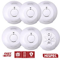 HiSPEC MAINS Power INTERCONNECTABLE 5x Smoke & 1x Heat Detector FF10 with 10Yr Rechargeable Lithium Battery Backup