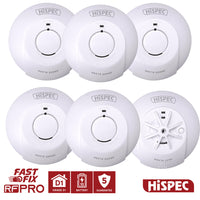 HiSPEC MAINS Power RADIO FREQUENCY 5x Smoke & 1x Heat Detector RF10-PRO with 10Yr Rechargeable Lithium Battery Backup