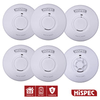 HiSPEC Mains Powered INTERCONNECTABLE 5x Smoke & 1x Heat Alarm with 9V Battery Back-Up