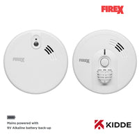 Kidde Firex 1x KF20 Optical Smoke & 1x KF30 Heat Alarm Kit Mains Powered with 9V Alkaline Battery Back-Up