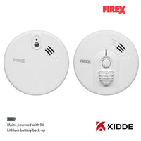 Kidde Firex 1x KF20LL Optical Smoke & 1x KF30LL Heat Alarm Kit Mains Powered with Long-Life 9V Lithium Battery Back-Up