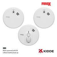 Kidde Firex 2x KF20LL Optical Smoke & 1x KF30LL Heat Alarm Kit Mains Powered with Long-Life 9V Lithium Battery Back-Up