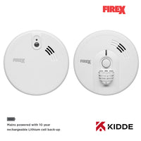 Kidde Firex 1x KF20R Optical Smoke & 1x KF30R Heat Alarm Kit Mains Powered with Sealed-In Rechargeable Battery Back-Up