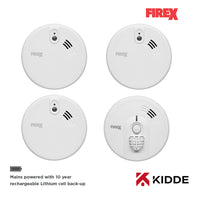 Kidde Firex 3x KF20R Optical Smoke & 1x KF30R Heat Alarm Kit Mains Powered with Sealed-In Rechargeable Battery Back-Up