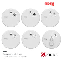 Kidde Firex 5x KF20R Optical Smoke & 1x KF30R Heat Alarm Kit Mains Powered with Sealed-In Rechargeable Battery Back-Up