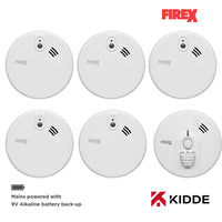 Kidde Firex 5x KF20 Optical Smoke & 1x KF30 Heat Alarm Kit Mains Powered with 9V Alkaline Battery Back-Up