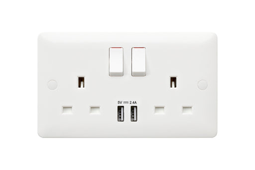 MK Base MB24345WHI White Moulded 13A 2G SP Switched Socket + 2xUSB 2.4A - westbasedirect.com