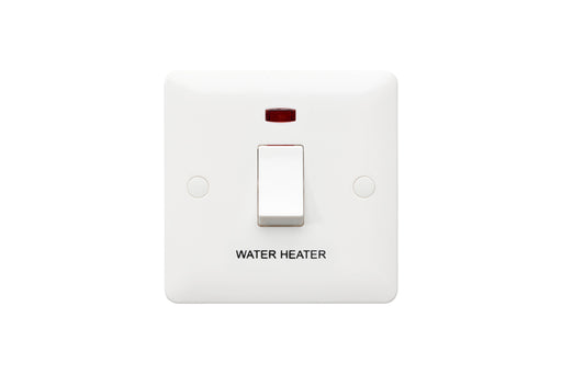 MK Base MB8423WHWHI White Moulded 20AX 1G DP Switch + Neon marked Water Heater - westbasedirect.com