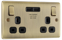 BG NAB22U3B Nexus Metal Double Socket + 2x USB(3.1A) /Black Insert - Antique Brass